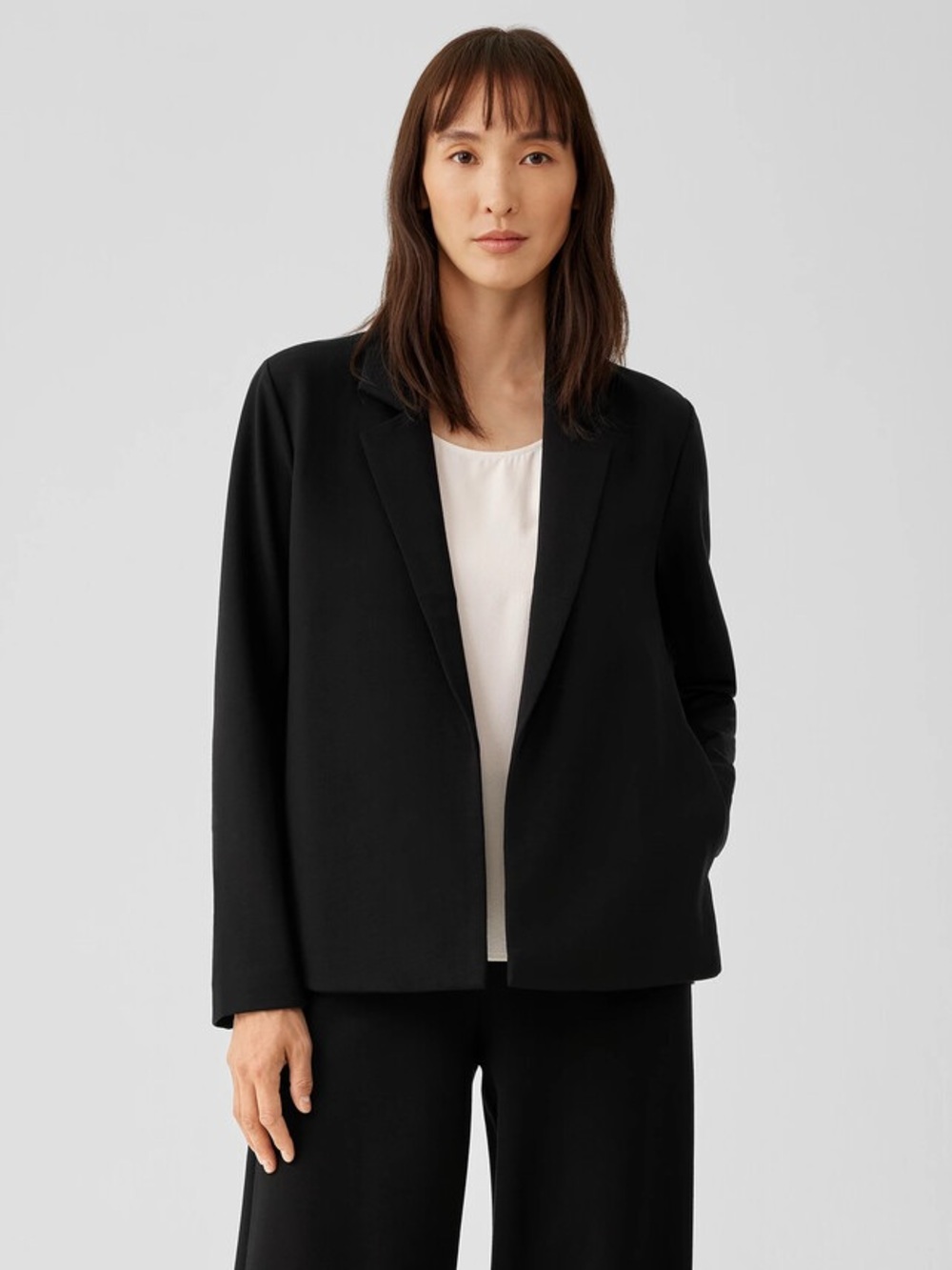 Eileen Fisher Stretch Washable Flex Ponte Open-Front Blazer Large L Black F24